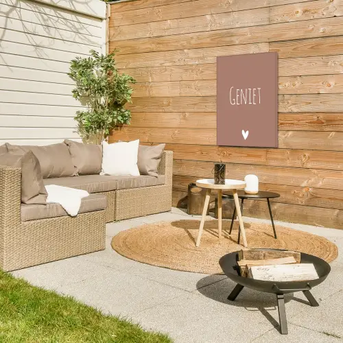 Geniet - Spreuken -Quotes Tuinposter op houten frame 2 cm dik klein -sfeer2