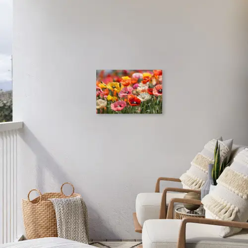 Bloemenveld - Klaprozen - Kleurrijk Tuinposter op houten frame 2 cm dik klein -sfeer1