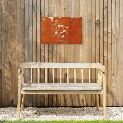 Bloemen - Wit - Subtiel - Roestkleur Tuinposter op houten frame 2 cm dik klein -sfeer4