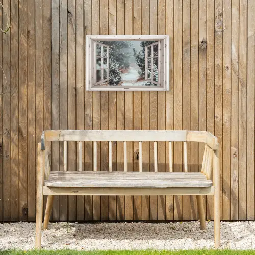 Bos - Winter - Bomen - Natuur - Pad - Doorkijk - Wit Tuinposter op houten frame 2 cm dik klein -sfeer4
