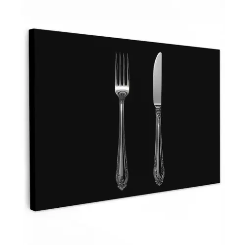 Vork - Mes - Zilver Tuinposter op houten frame 2 cm dik klein -3d