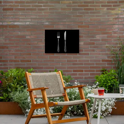 Vork - Mes - Zilver Tuinposter op houten frame 2 cm dik klein -sfeer3