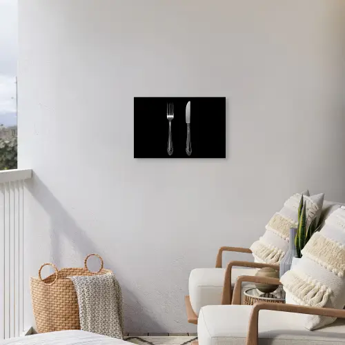 Vork - Mes - Zilver Tuinposter op houten frame 2 cm dik klein -sfeer1