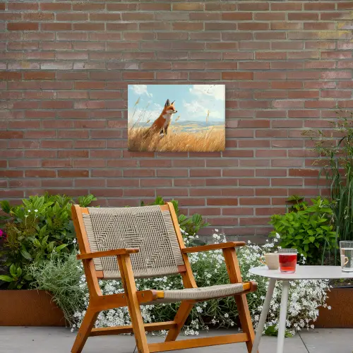 Vos - Gras - Wolken - Oranje Tuinposter op houten frame 2 cm dik klein -sfeer3
