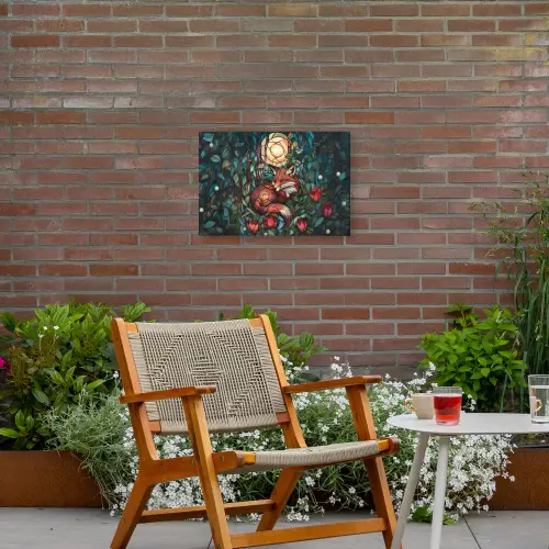 Vos - Mozaïek - Bos - Maan Tuinposter op houten frame 2 cm dik klein -sfeer3