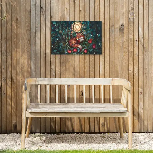 Vos - Mozaïek - Bos - Maan Tuinposter op houten frame 2 cm dik klein -sfeer4