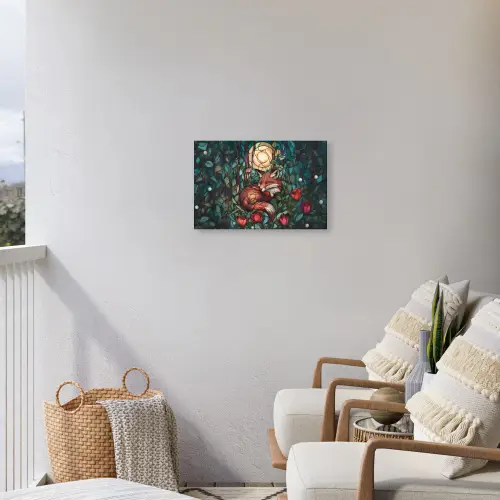 Vos - Mozaïek - Bos - Maan Tuinposter op houten frame 2 cm dik klein -sfeer1