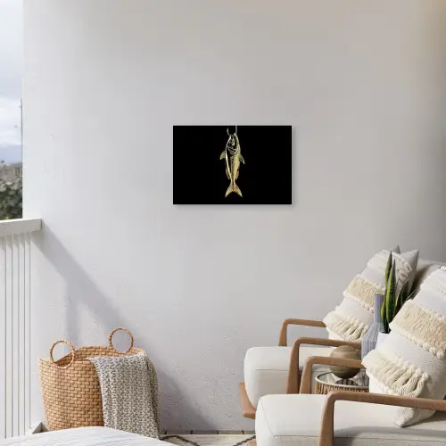 Goud - Vis - Haak - Zwart Tuinposter op houten frame 2 cm dik klein -sfeer1
