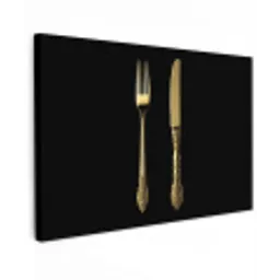 Goud - Vork - Mes Tuinposter op houten frame 2 cm dik klein -3d