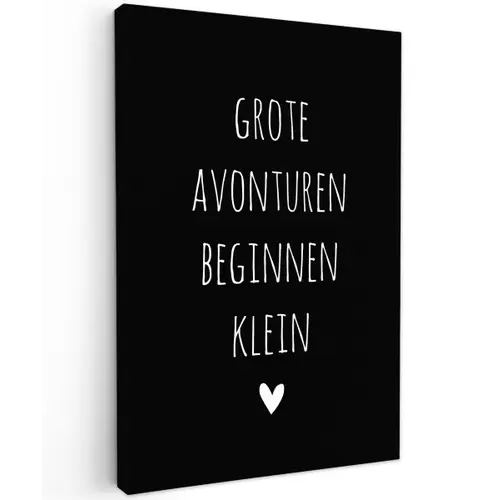 Grote avonturen beginnen klein - Quotes - Spreuken Tuinposter op houten frame 2 cm dik klein -3d