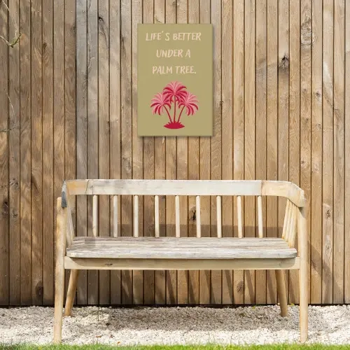 Groen - Zomer - Quote - Palmboom Tuinposter op houten frame 2 cm dik klein -sfeer4