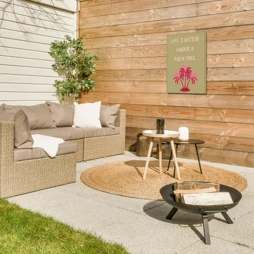 Groen - Zomer - Quote - Palmboom Tuinposter op houten frame 2 cm dik klein -sfeer2