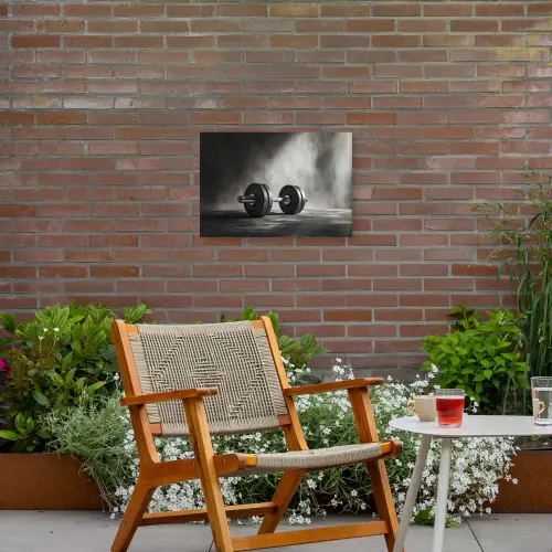 Halter - Gewichten - Zwart Tuinposter op houten frame 2 cm dik klein -sfeer3