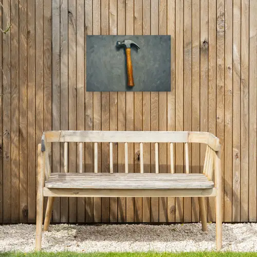 Hamer - Schilderij - Gereedschap Tuinposter op houten frame 2 cm dik klein -sfeer4