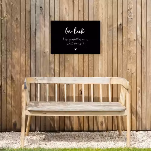 Geluk definitie - Quotes - Geluk is genieten van wat er is - Woordenboek - Tekst Tuinposter op houten frame 2 cm dik klein -sfeer4