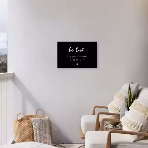 Geluk definitie - Quotes - Geluk is genieten van wat er is - Woordenboek - Tekst Tuinposter op houten frame 2 cm dik klein -sfeer1