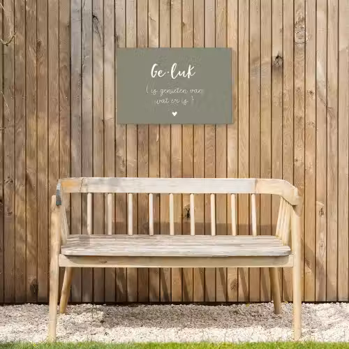 Geluk is genieten van wat er is - Quotes - Geluk definitie - Tekst - Woordenboek Tuinposter op houten frame 2 cm dik klein -sfeer4
