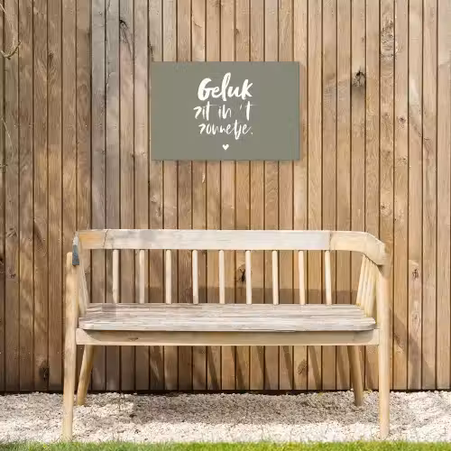 Geluk zit in 't zonnetje - Tekst - Geluk - Quotes - Zon Tuinposter op houten frame 2 cm dik klein -sfeer4