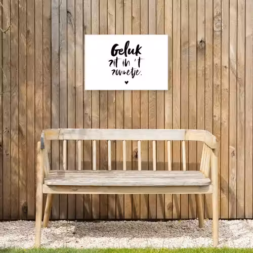 Geluk zit in 't zonnetje - Tekst - Zomer - Quotes Tuinposter op houten frame 2 cm dik klein -sfeer4