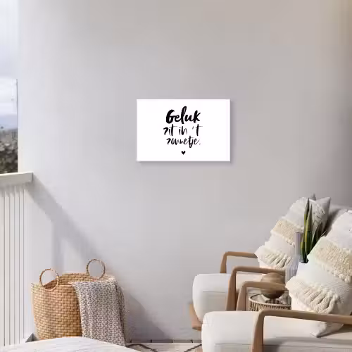 Geluk zit in 't zonnetje - Tekst - Zomer - Quotes Tuinposter op houten frame 2 cm dik klein -sfeer1