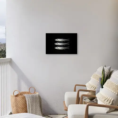 Haring - Vissen - Zwart Tuinposter op houten frame 2 cm dik klein -sfeer1