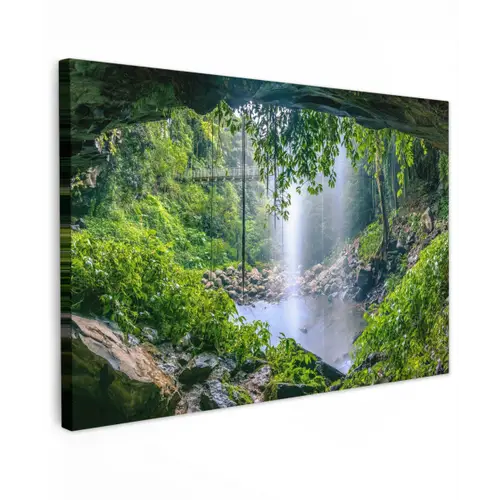 Verborgen Waterval Tuinposter op houten frame 2 cm dik klein -3d