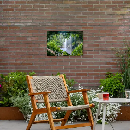Verborgen Waterval Tuinposter op houten frame 2 cm dik klein -sfeer3