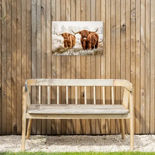 Hooglanders in de Winter Tuinposter op houten frame 2 cm dik klein -sfeer4