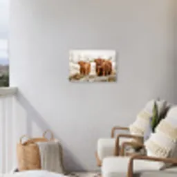 Hooglanders in de Winter Tuinposter op houten frame 2 cm dik klein -sfeer1