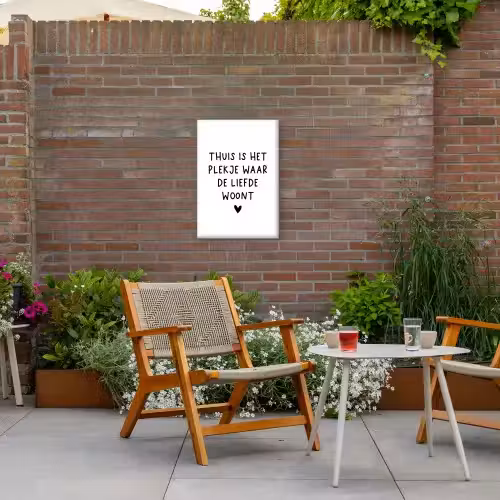 Thuis is het plekje waar de liefde woont - Spreuken - Quotes Tuinposter op houten frame 2 cm dik klein -sfeer3