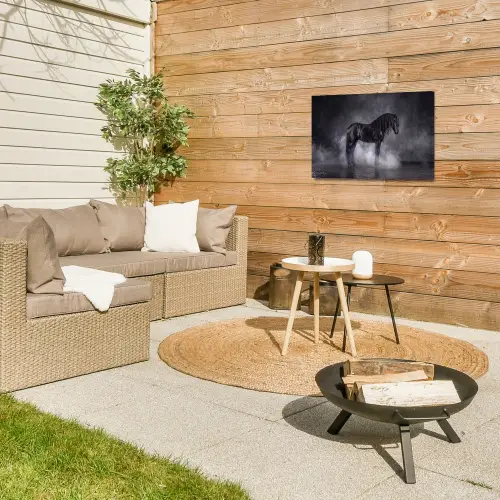 Paard - Magisch - Zwart Tuinposter op houten frame 2 cm dik klein -sfeer2