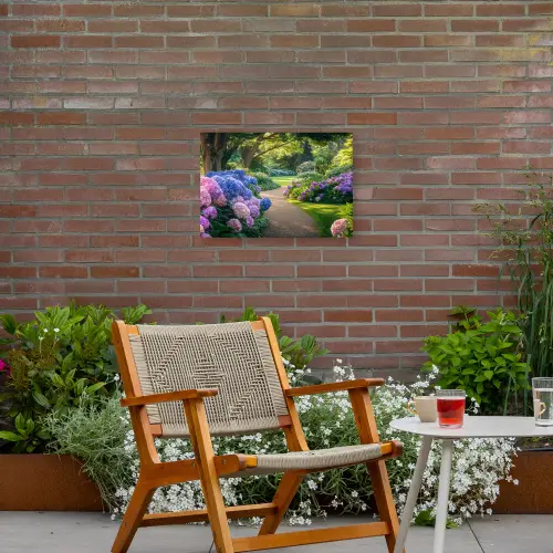 Hortensia- Park - Pad Tuinposter op houten frame 2 cm dik klein -sfeer3