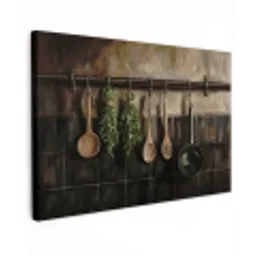 Keukengerei - Rustiek - Tegels - Kruiden Tuinposter op houten frame 2 cm dik klein -3d