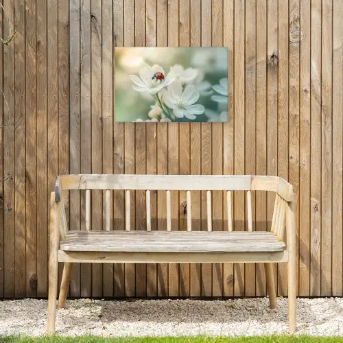 Lieveheersbeestje - Bloemen - Wit Tuinposter op houten frame 2 cm dik klein -sfeer4