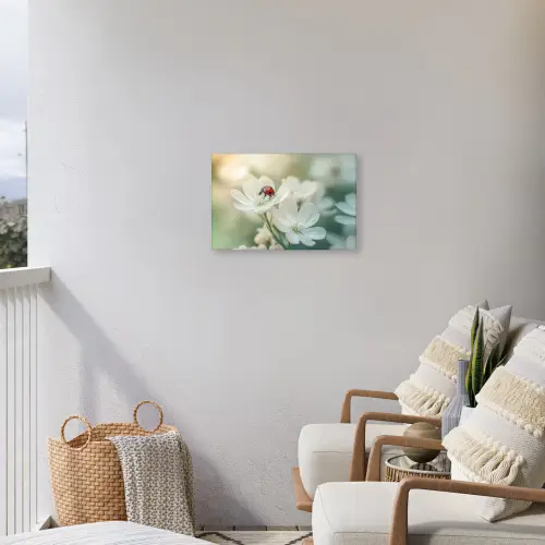 Lieveheersbeestje - Bloemen - Wit Tuinposter op houten frame 2 cm dik klein -sfeer1