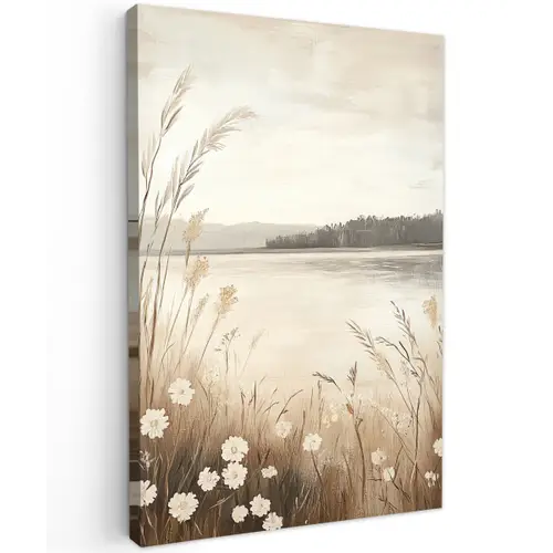 Meer - Water - Natuur - Beige Tuinposter op houten frame 2 cm dik klein -3d