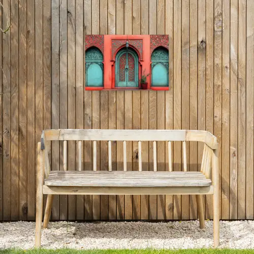 Lantaarn - Deur - Turquoise Tuinposter op houten frame 2 cm dik klein -sfeer4