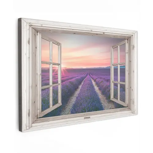 Lavendelvelden bij Zonsopgang Tuinposter op houten frame 2 cm dik klein -3d