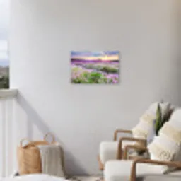 Lavendelvelden bij zonsondergang Tuinposter op houten frame 2 cm dik klein -sfeer1