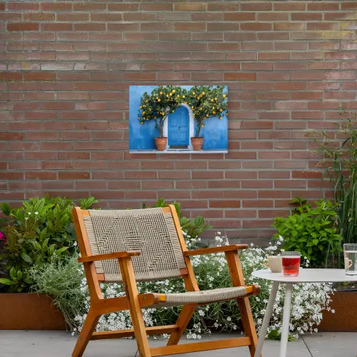 Citroenbomen - Geel - Deur - Potten Tuinposter op houten frame 2 cm dik klein -sfeer3