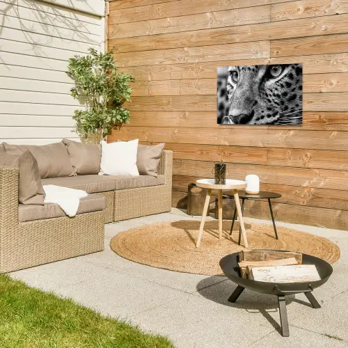 Luipaard - Zwart - Wit - Oog Tuinposter op houten frame 2 cm dik klein -sfeer2