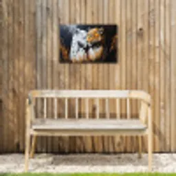 Luipaard - Oranje - Wit - Gras Tuinposter op houten frame 2 cm dik klein -sfeer4