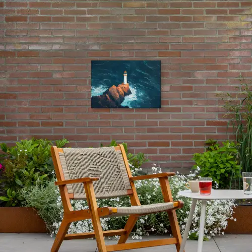 Vuurtoren - Rots - Zee - Golven Tuinposter op houten frame 2 cm dik klein -sfeer3