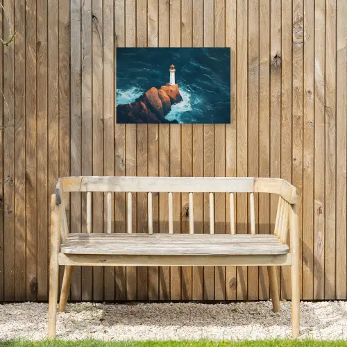 Vuurtoren - Rots - Zee - Golven Tuinposter op houten frame 2 cm dik klein -sfeer4