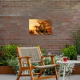 Leeuwenpaar bij zonsondergang Tuinposter op houten frame 2 cm dik klein -sfeer3
