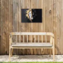 Leeuw - Gesplitst - Zwart - Lijn Tuinposter op houten frame 2 cm dik klein -sfeer4