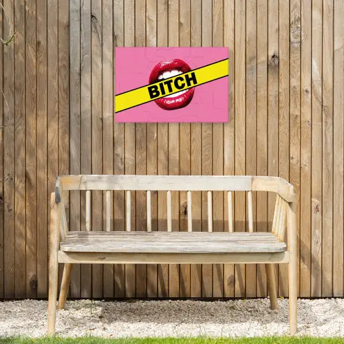 Lippen - Tekst - Kleurrijk Tuinposter op houten frame 2 cm dik klein -sfeer4