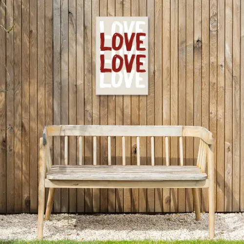 Love - Rood - Tekst Tuinposter op houten frame 2 cm dik klein -sfeer4