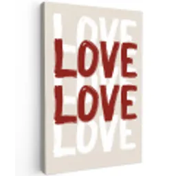 Love - Rood - Tekst Tuinposter op houten frame 2 cm dik klein -3d