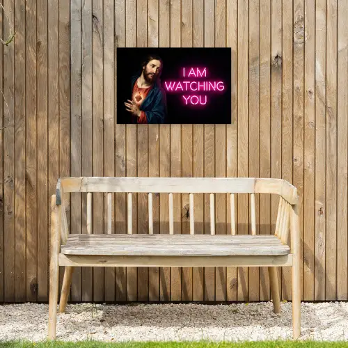 Man - Tekst - Neon Tuinposter op houten frame 2 cm dik klein -sfeer4